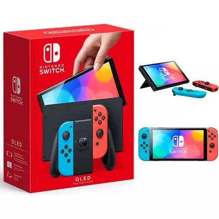 Nintendo Switch OLED Model Neon / White Console + FREE Tempered Glass